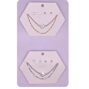 R4506-1-2 - Gargantilla con dige de corazón plano en tonos dorado y plateado, en material de fantasía
