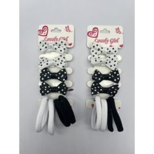 R4620-1-5 - Set coleros de moño y de tela en tonos blanco y negro con puntos