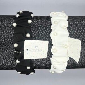 RS5103-10 - Diadema forrada en tela diseño corrugada surtido en colores blanco y negro con perlas.