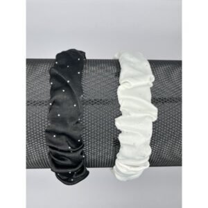 RS5103-14 - Diadema forrada en tela diseño corrugada surtido en colores blanco y negro mas brillantina.
