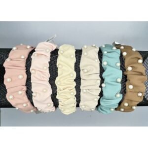 RS5103-9 - Diadema forrada en tela diseño corrugada surtido en colores pastel con perlas.