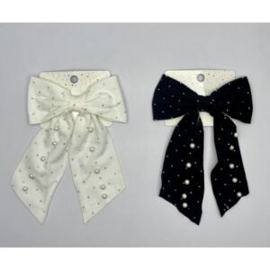 RS5105-8 - Pinza moño tela con perla y brillantes tono blanco y negro