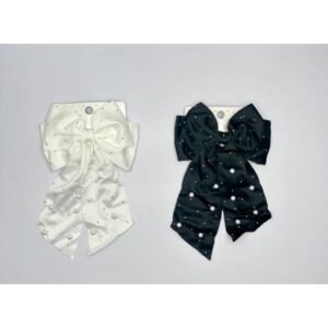 RS5105-9 - Pinza moño tela con perla y brillantes tono blanco y negro