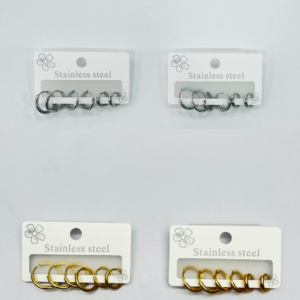 A4909-8 - Set candongas x3 tono dorado, acero inoxidable