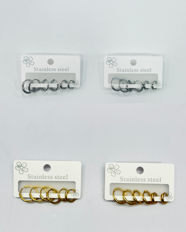 A4909-8 - Set candongas x3 tono dorado, acero inoxidable